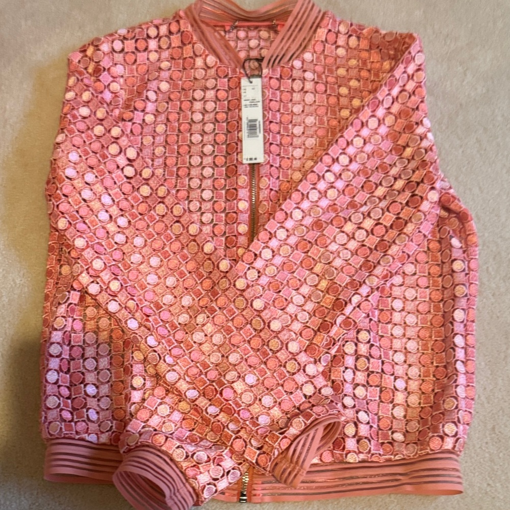 Elie Tahari Textured Pink Bomber Jacket
